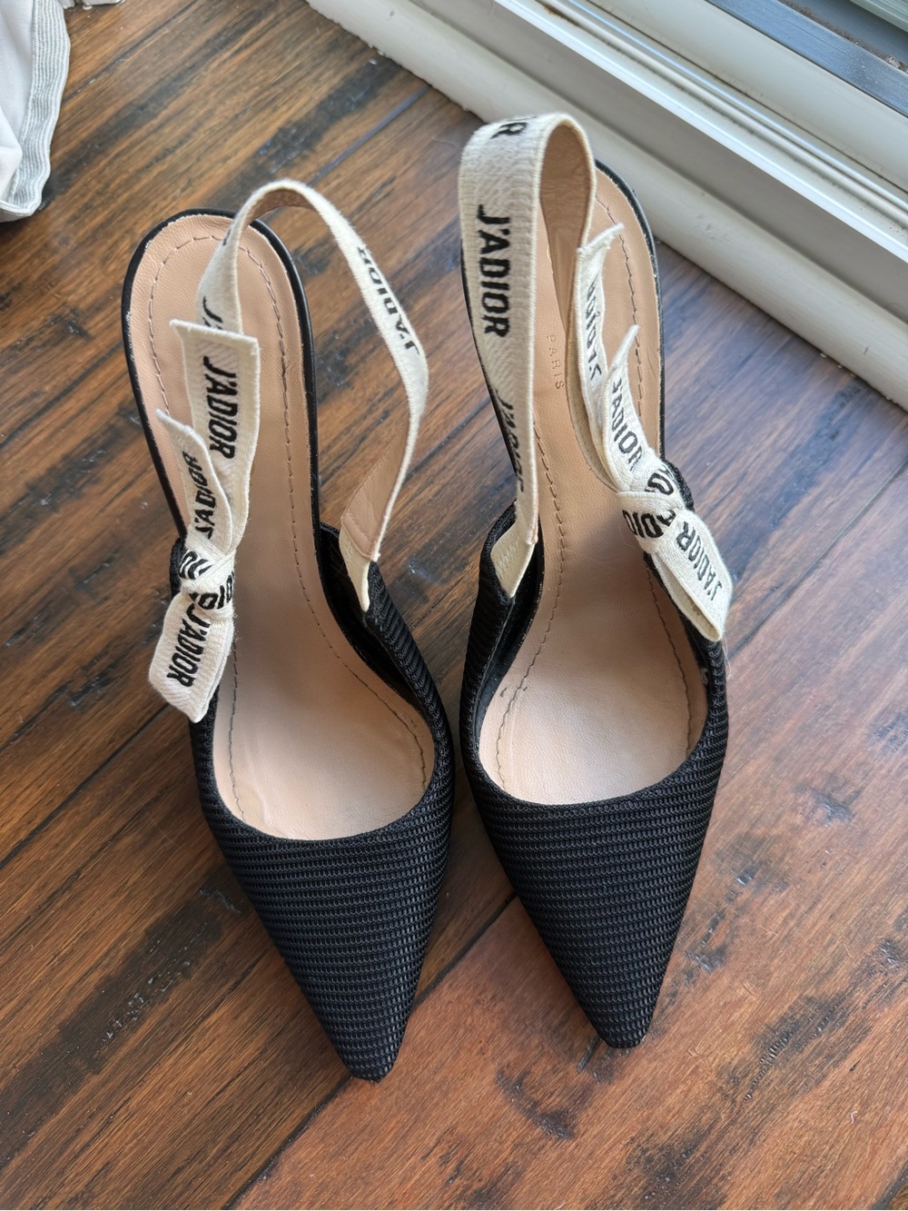Dior Black Pointed Slingback Pumps with J'ADIOR Ribbon